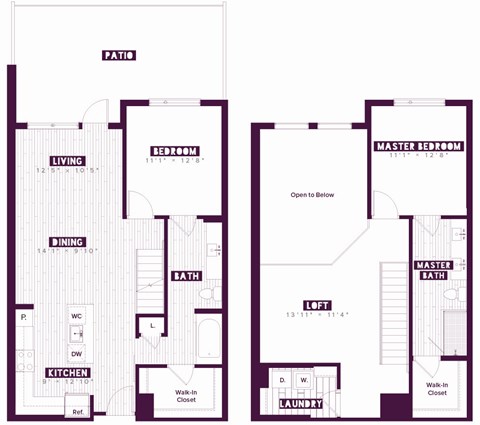 Floor plan for 2 beds, 2 baths, 1538 sqft